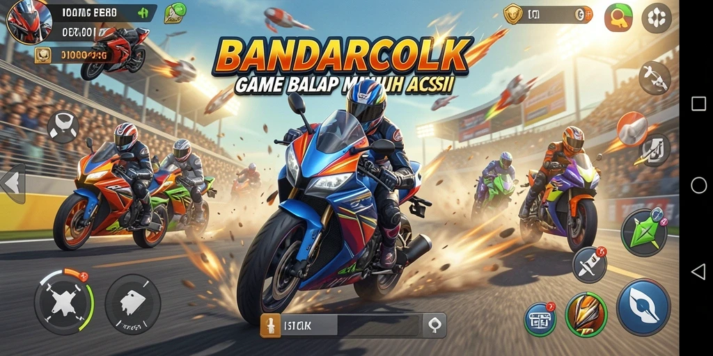 Tampilan gameplay mendebarkan dari BANDARCOLOK yang penuh aksi balap motor.