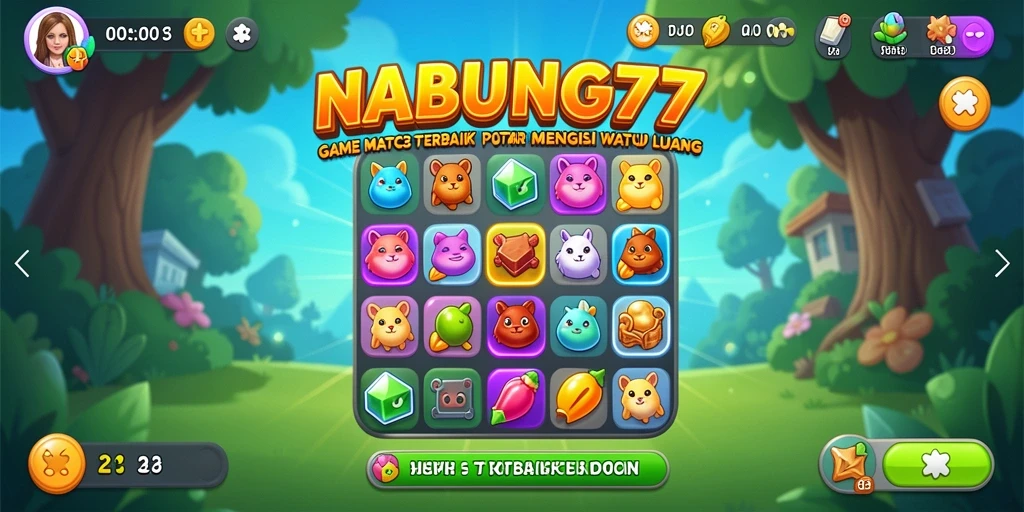 Tampilan gameplay seru dari NABUNG77 dengan permata berwarna-warni.